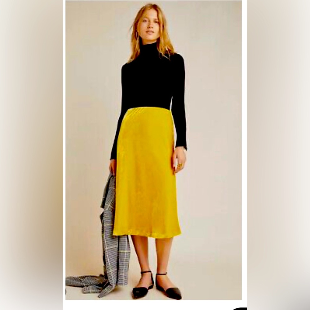 Anthropologie Maeve Womens kelly Velvet Midi Skirt Mustard Yellow small NWOT